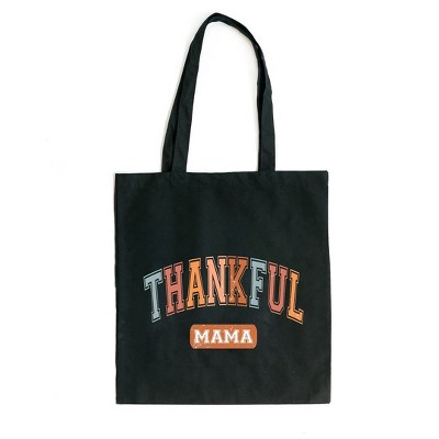 City Creek Prints Varsity Thankful Mama Canvas Tote Bag - 15x16 - Black