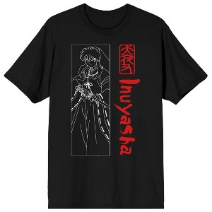 Inuyasha One Color Line Art Crew Neck Short Sleeve Men's Black T-shirt - 1 of 3