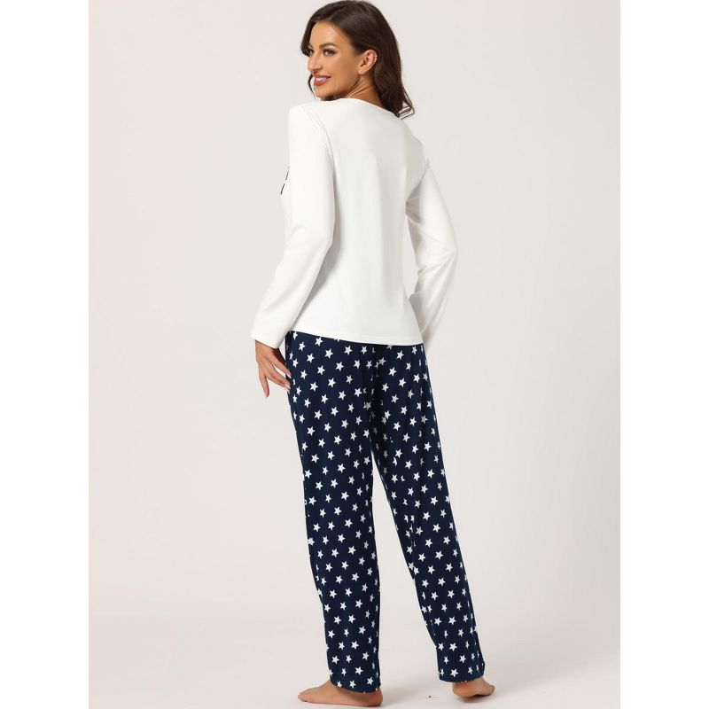 cheibear Women's Long Sleeve Plaid Pants with Pockets Lounge Pajama Sets, 3 of 6