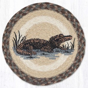 Earth Rugs Alligator Printed Round Jute Trivet – 10" Rustic Table Protector - 1 of 3