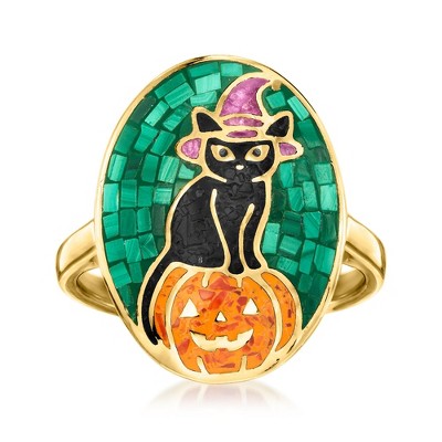 Ross-Simons Multi-Gemstone Halloween Cat and Pumpkin Mosaic Ring in 18kt Gold Over Sterling