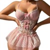 Clotth Women's Cute Lingerie - Transparent Net Lace Bodysuit with Stocking, Babydoll with Underwire Push-Up - 4 of 4