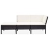 vidaXL 3 Piece Patio Lounge Set with Cushions Poly Rattan Black - 2 of 4