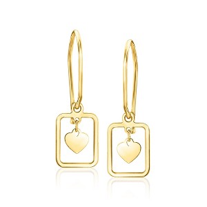 Pure Collection by Ross-Simons Italian 14kt Yellow Gold Framed Heart Drop Earrings - 1 of 4
