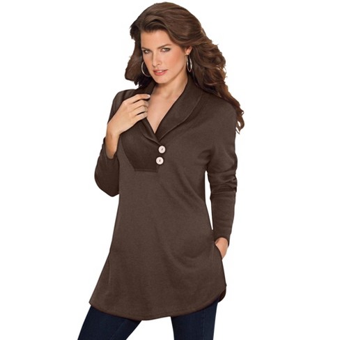 Roaman's Women's Plus Size Thermal Shawl-Collar Tunic - image 1 of 4