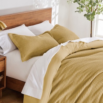Ochre Organic Cotton King Waffle Weave Duvet Set