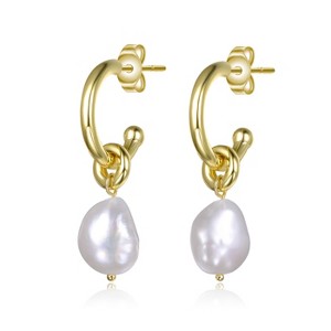 Guili 14K Gold Plated Huggie Drop Earrings Featuring an Irregular Pearl Design for a Unique and Contemporary Statement of Sophisticated Style - 1 of 2
