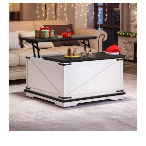 Farmhouse Square Lift-Top Coffee Table With Flip Top Storage For Living Room Wood Center Table with Large Hidden Storage White - 1 of 4