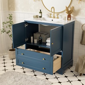 TIRAMISUBEST 30'' Bathroom Vanity with Ceramic Sink Combo, Modern Freestanding Storage Cabinet with Gold Handles - 1 of 4