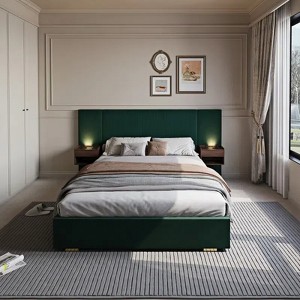 GDFStudio Kennedy 4pcs Velvet Upholstered Queen Bedroom Furniture Set with Two Floating Nightstands, Headboard and LED Lighting - 1 of 4