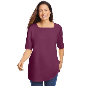Woman Within Perfect Elbow-Sleeve Square-Neck Tee - 1 of 4