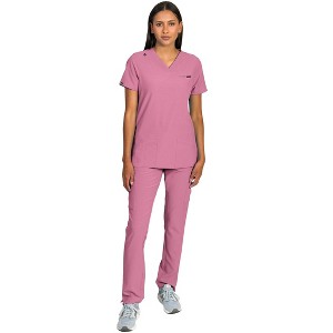 Medgear Liliana Women's Scrubs Set with 4-Pocket Top and Slim Straight Leg Pants - 1 of 4