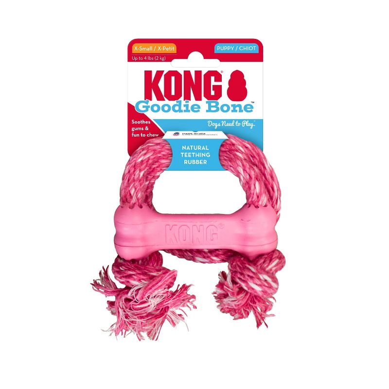 KONG Goodie Bone with Rope Puppy Toy - Pink - XS, 4 of 5