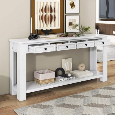ORRD Rustic Chic Sofa Table with 4 Drawers & Bottom Shelf - 63" Entryway Console Table, Solid Wood, Farmhouse Hallway Storage（Blue）