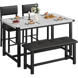 CuisinSmart Dining Table Set for 4, Kitchen Table and 2 Upholstered Chairs with Bench, Wooden Rectangular Dining Room Set - 1 of 4