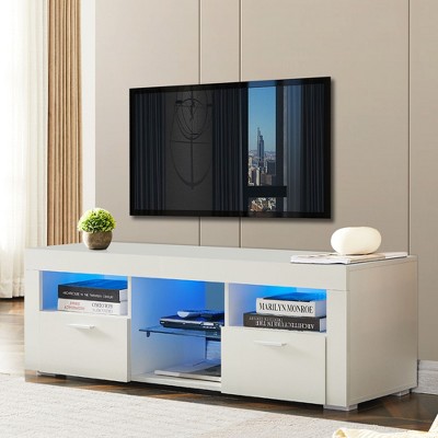 NicBex TV Stand for 55 Inch TV with 2 Cabinets,TV Entertainment Center with Open Shelves and LED Lights,Modern TV Console Table for Living Room