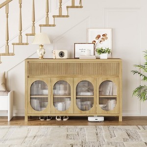 Table Coffee Bar Storage Cabinet with Storage and Fluted Drawer, Large Sideboard Cabinet，with 4 Glass Doors for Dining Room, Living Room, Kitchen - 1 of 4