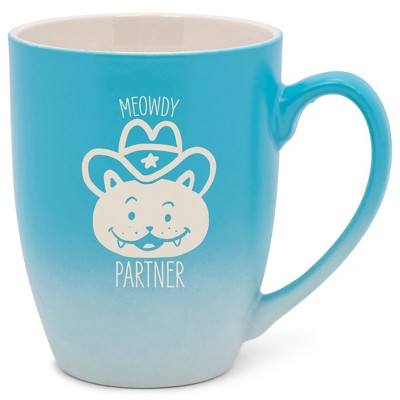 100 North Cowboy Hat Kitten 10 Ounce Blue and White Two Toned Ombre, Comfortably Fits Your Hands, Ceramic Tea Coffee Cup Mug, Meowdy Partner