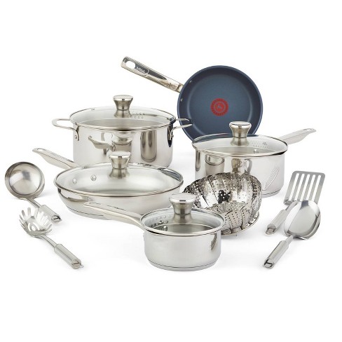 T-fal Stainless Steel Cookware Set 11 Piece Induction, Pots and Pans,  Dishwasher Safe