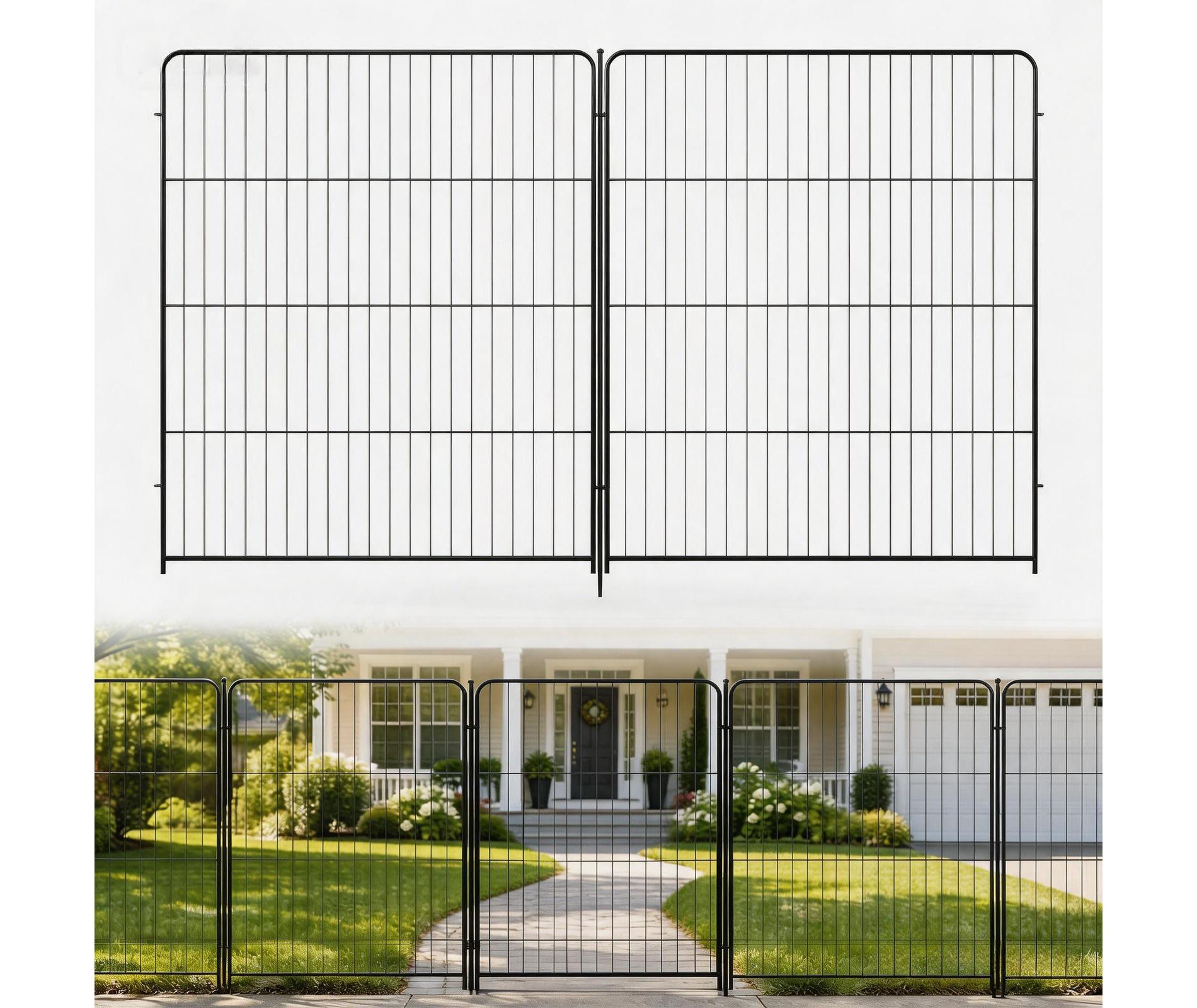 Metal Garden Fence 48" x 17.7ft, 8-Panel Animal Barrier for Yard, No Dig Dog Fence Outdoor, Decorative Border Fencing, Black