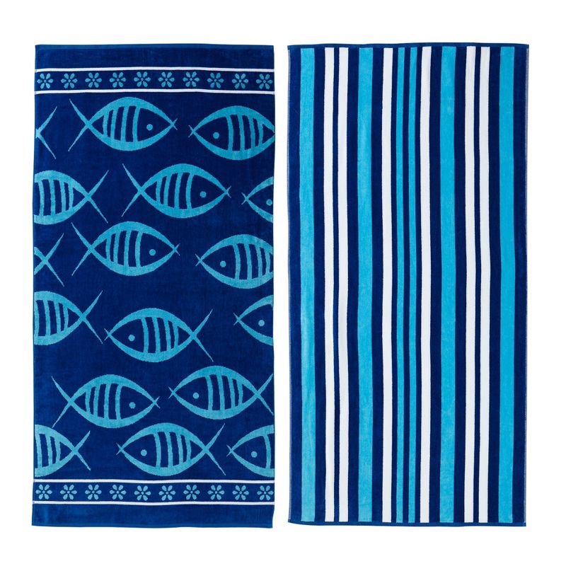 Cotton Jacquard Theme Printed Beach Towel 2 Pack - Great Bay Home, 1 of 8