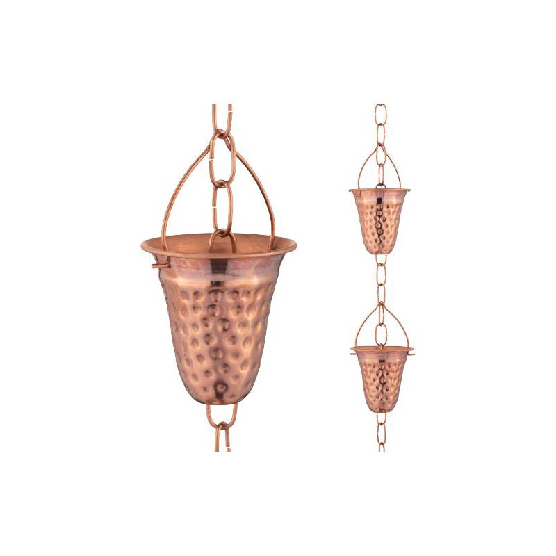 Marrgon Copper Rain Chain with Hammered Bell Style Cups for Gutter Downspout Replacement, 1 of 8