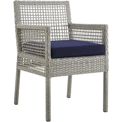 Modway Aura Outdoor Patio Wicker Rattan Dining Armchair - Gray Navy