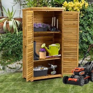 Gulches Outdoor Wooden Storage Cabinet Waterproof Asphalt Roof, Lockable Door & 2 Removable Shelves, Vertical Garden Shed - 1 of 4