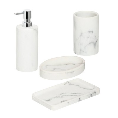 Honey-Can-Do 4pc Marble Bath Accessory Set Off-White