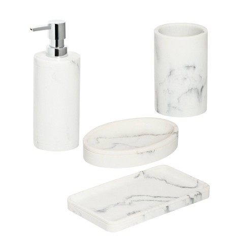 Honey Can Do 4pc Marble Bath Accessory, White Marble Bathroom Accessories Set