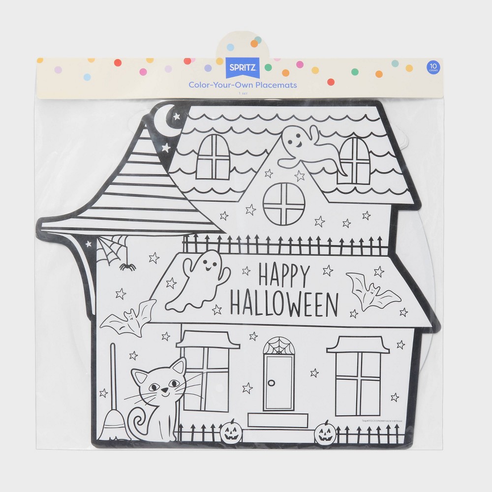 10ct Halloween Color Your Own Paper Placemat White - Spritz™