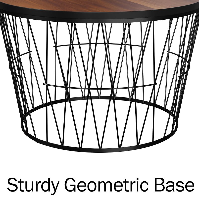 Round Coffee Table with Geometric Metal Base – Small Modern Accent Table for Living Room – Mid-Century Coffee Table by Lavish Home (Brown/Black), 4 of 8
