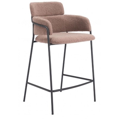 Shearling Fabric Counter Stool 37" H, Brown with Black Powder Coated Steel Frame by Zuo Modern (Set of 2)