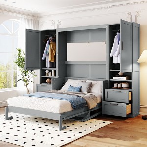 Full Size Murphy Bed with Closet, Drawers, and Shelves for Bedroom or Apartment - 1 of 4