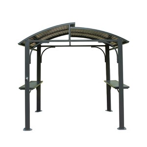 DOMETOUR 8x5FT Arc Roof BBQ Grill Gazebo with Double Galvanized Steel Roof & 2 Side Shelves, Outdoor Canopy Tent for Patio, Grey - 1 of 4