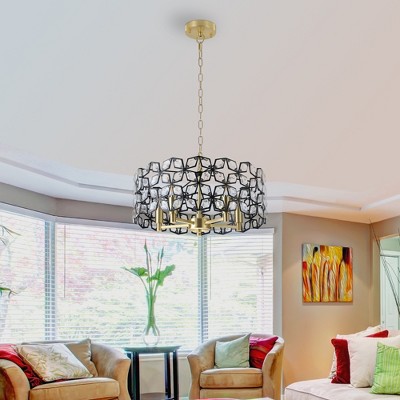 DOMETOUR 19' Black Gold Geometric Crystal Chandelier - Modern 5-Light Pendant Fixture for Dining Room, Living Room, Kitchen (Bulb Not Included)
