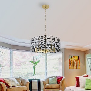 DOMETOUR 19' Black Gold Geometric Crystal Chandelier - Modern 5-Light Pendant Fixture for Dining Room, Living Room, Kitchen (Bulb Not Included) - 1 of 4