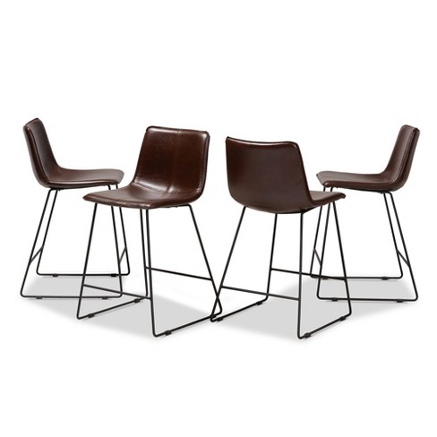 Set Of 4 Carvell Faux Leather Upholstered Pub Stool Set Dark Brown Black Baxton Studio