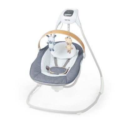 Ingenuity Simple Comfort Compact Swing with Wood Toy Bar - Chambray