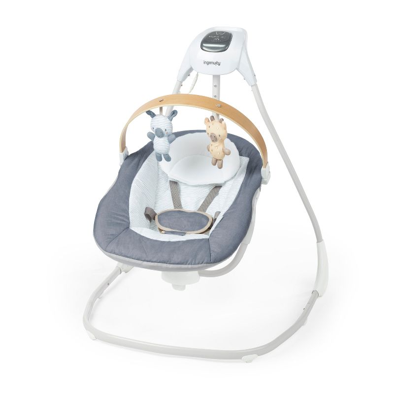 Ingenuity Simple Comfort Compact Swing with Wood Toy Bar - Chambray, 1 of 18