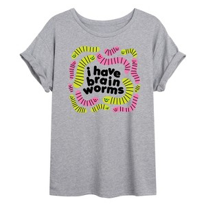 Women's - Instant Message - I Have Brain Worms Oversized Graphic T-Shirt - 1 of 4
