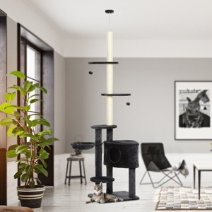 Adjustable Floor to Ceiling Cat Tree Tower with Condo,Perches,Scratching Posts and Rope,Multi Level Activity Center - LAOTIES - 1 of 4