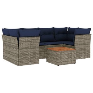 vidaXL 7 Piece Patio Sofa Set with Cushions - Gray Poly Rattan - 1 of 4