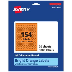 Avery Bright Orange Paper Labels, 0.5" Diameter Round - 1 of 4