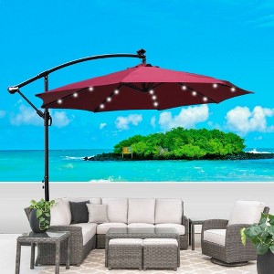 CAVINAS 10 FT Patio Umbrella with LED Light and Crank,8 Ribs Market Patio Umbrella with Cross Base for Backyard,Poolside,Deck - 1 of 4