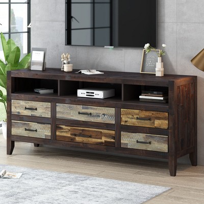 DOMETOUR Retro TV Stand for TVs Up to 65 Inch, Media Console with 6 Drawers & 3 Shelves, Entertainment Center for Living Room