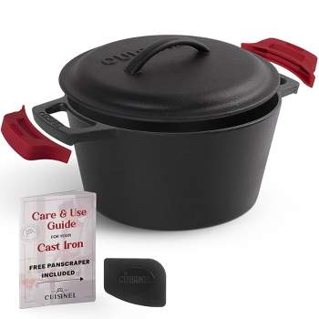 Cuisinel Cast Iron Dutch Oven - 3-Quart Deep Pot + Lid + Pan Scraper + Handle Covers
