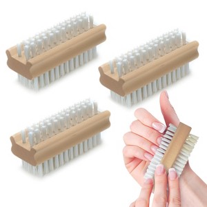 Lola Products "Classic" Hand & Nail Wood Brush, Heavy Duty 2 Sided Soft & Stiff Bristles, Cleans Hands, Fingernails, Feet & Toenails, 3 Pack - 1 of 4