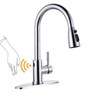 WOWOW Touchless Single Handle Pull Down Sprayer Kitchen Faucet with Deckplate - 1 of 4