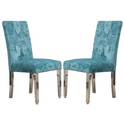 CLIHOME Set of 2 Modern Dining Chairs with Plush Velvet Upholstery, Sturdy Stainless Steel Legs & S-Shaped Springs - Ergonomic Support